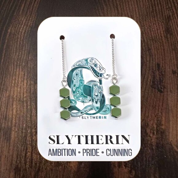 New Silver-Tone & Green "Slytherin" (Harry Potter) Geometric Threaders (Ver 22) - Picture 2 of 10